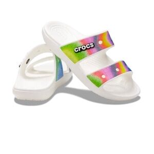 Unisex tie dye crocs new men’s 10 women’s 12 rainbow white slides sandals